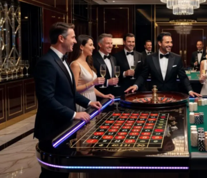 Stanowiska ruletki i blackjacka podczas gali